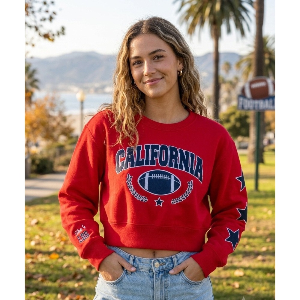 Jolie & Joy California Football Graphic Cropped Sweatshirt Red Los Angeles M